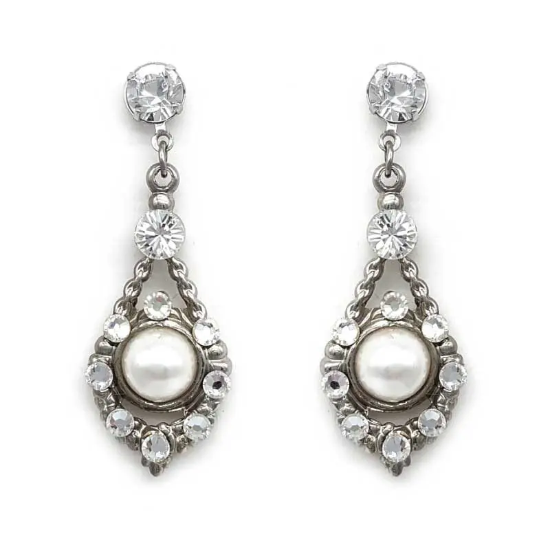 Silver pearl and crystal earrings