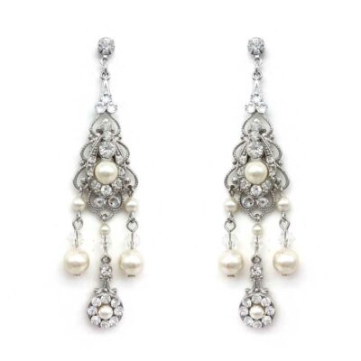 large chandelier crystal and pearl earrings
