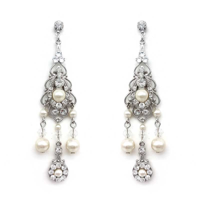 large chandelier crystal and pearl earrings