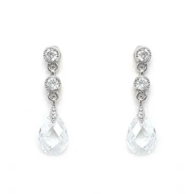 clear silver bridal drop earrings