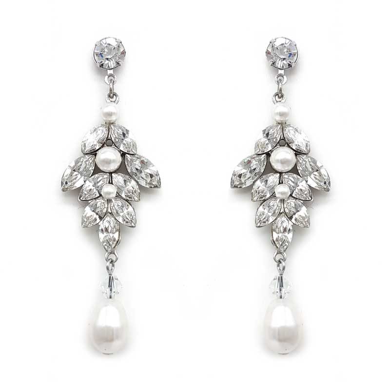 Crystal and pearl drop earrings