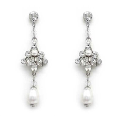silver swarovski pearl and crystal earrings