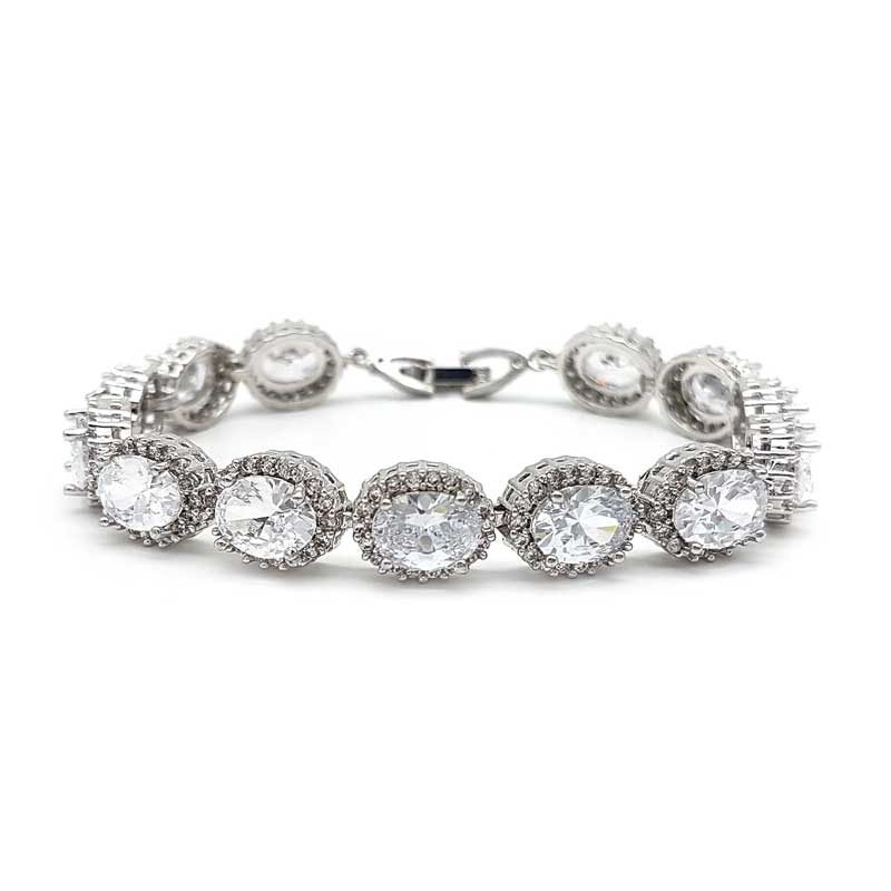 Silver oval shaped bridal bracelet