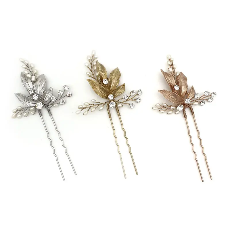Silver, gold and rose gold fresh water pearl hair pins