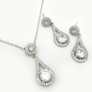 Silver drop pendant necklace set