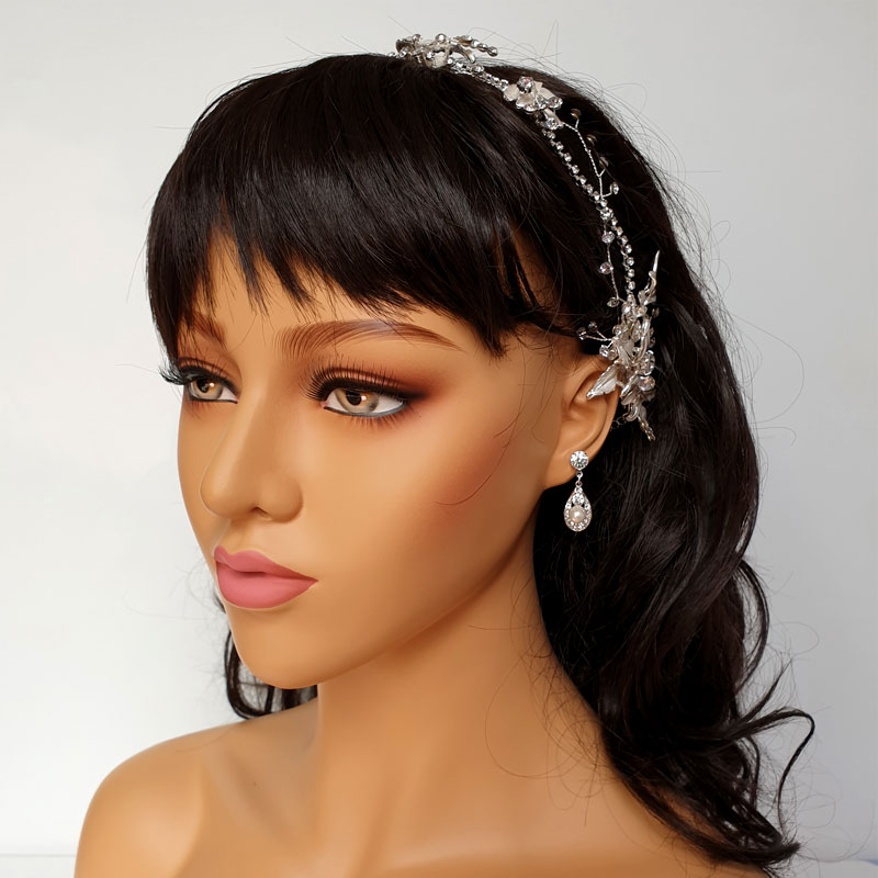 Silver leaf bridal hair vine headband