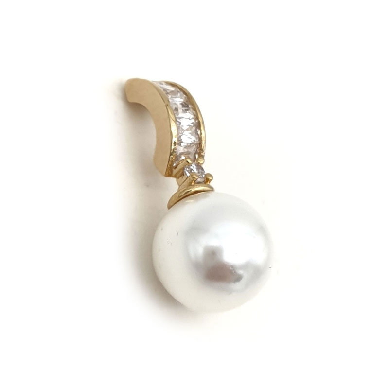 gold pearl cz earrings