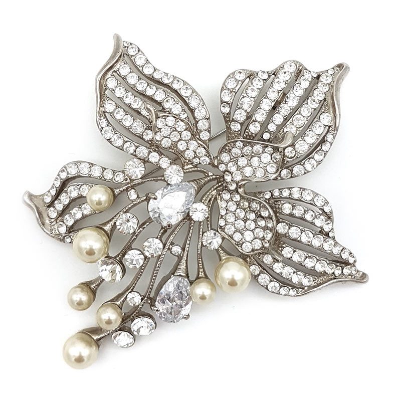 silver pearl Wedding Jewellery Brooch