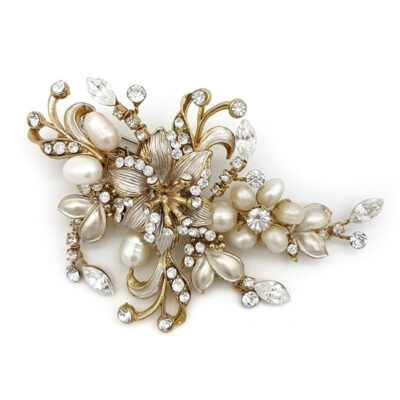 gold pearl floral brooch