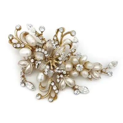 gold pearl floral brooch