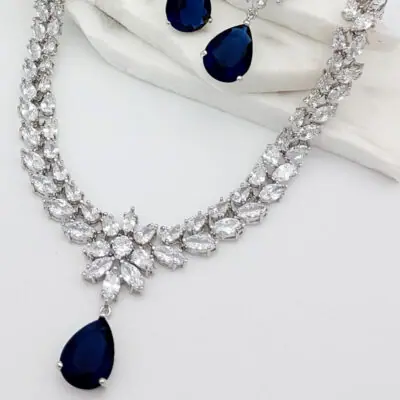 blue bridal necklace earring set