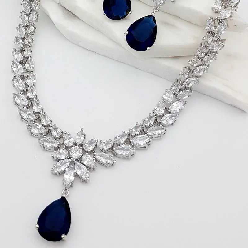 blue bridal necklace earring set