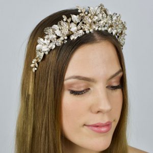 gold crystal floral bridal crown