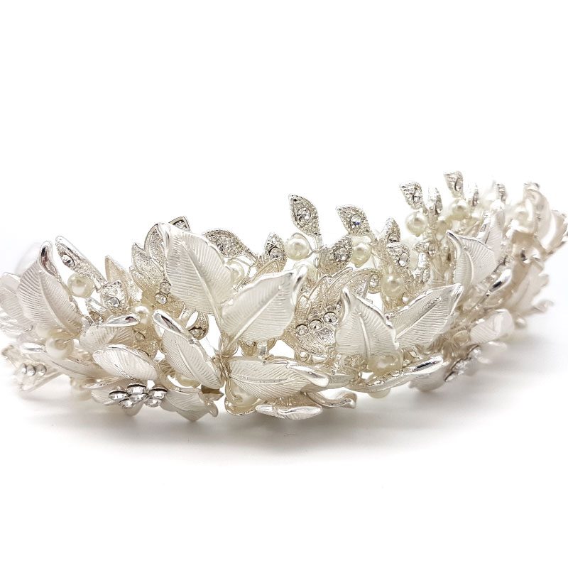 silver pearl bridal crown