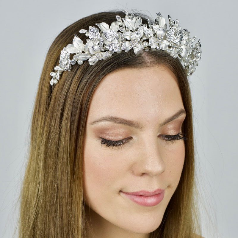 silver pearl and crystal bridal tiara