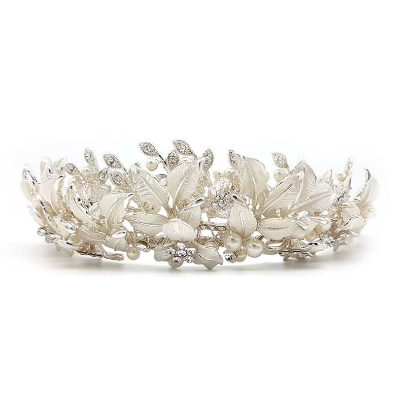 silver crystal and pearl bridal tiara