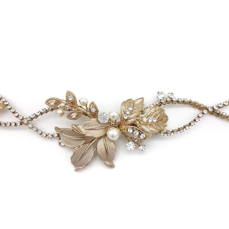 gold pearl floral bridal hair vine