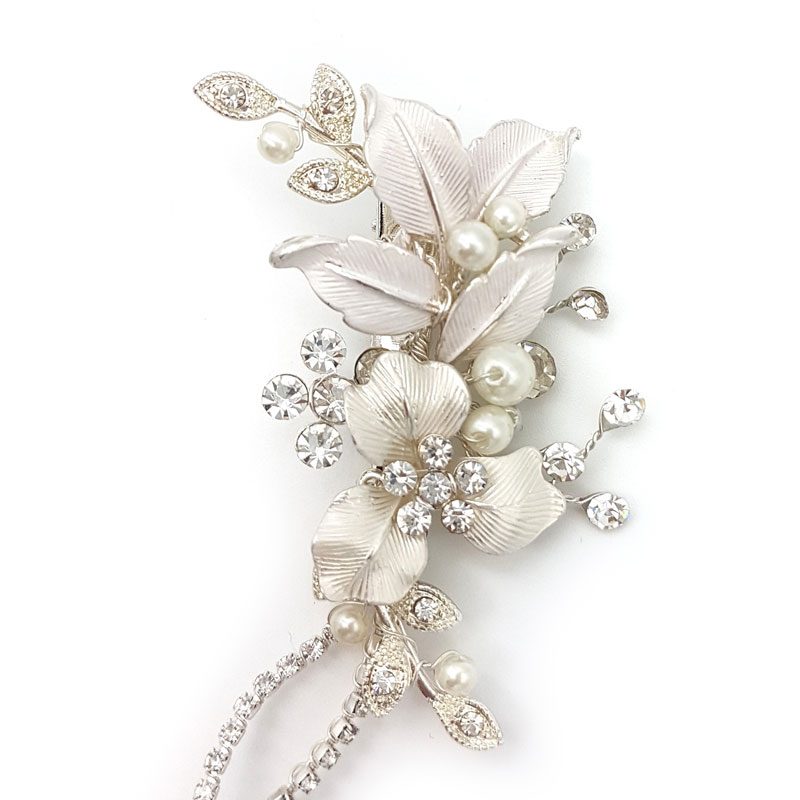 silver pearl bridal hair vine