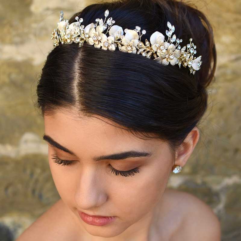 Gold crystal hair crown