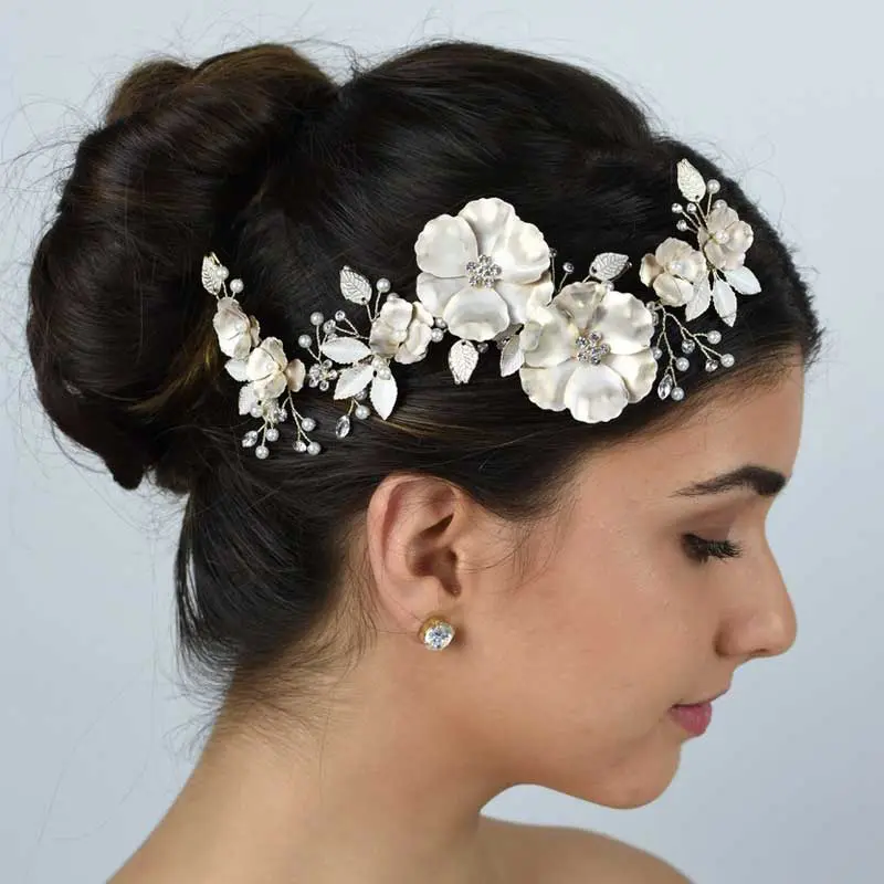 Silver floral bridal hair piece