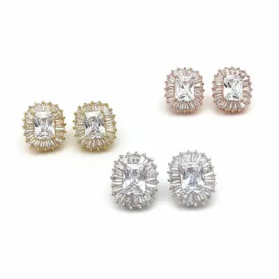 paved cubic zirconia rectangle bridal studs