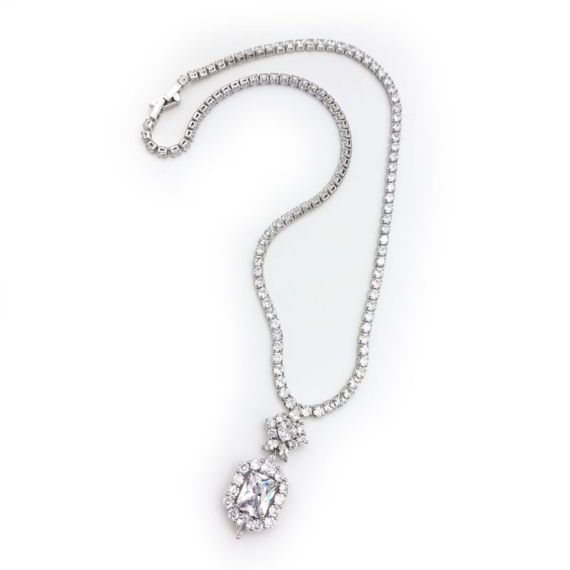 cz silver bridal necklace set