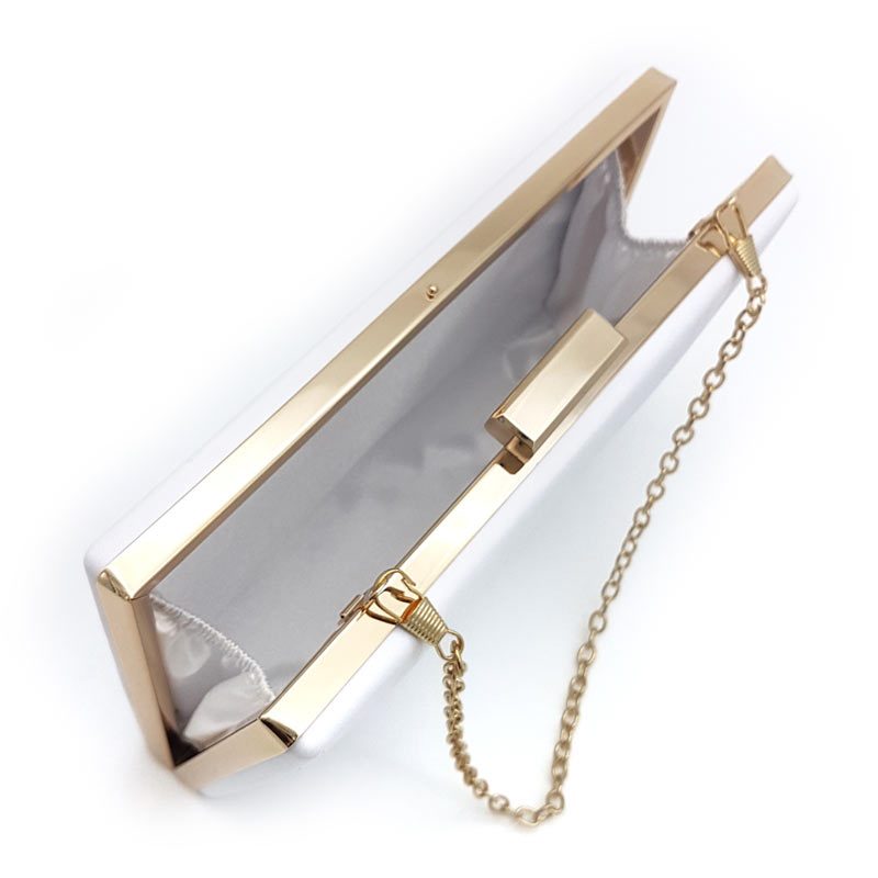 white and gold bridal clutch