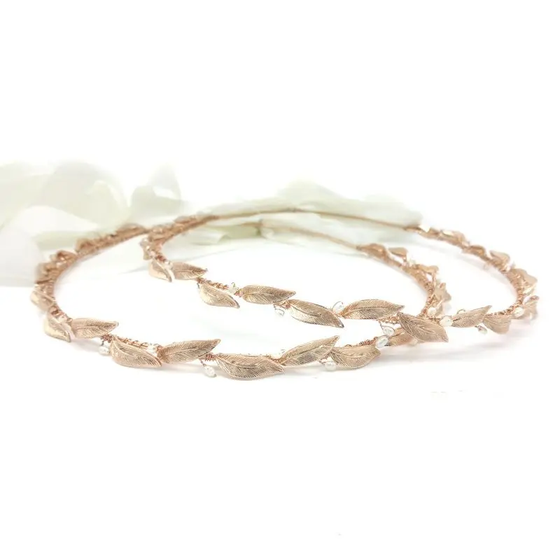rose gold olive leave and pearl bridal stefana crowns