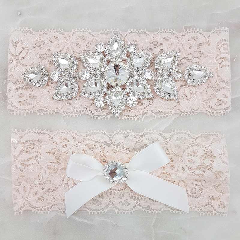 blush lace brida garter set with crystals