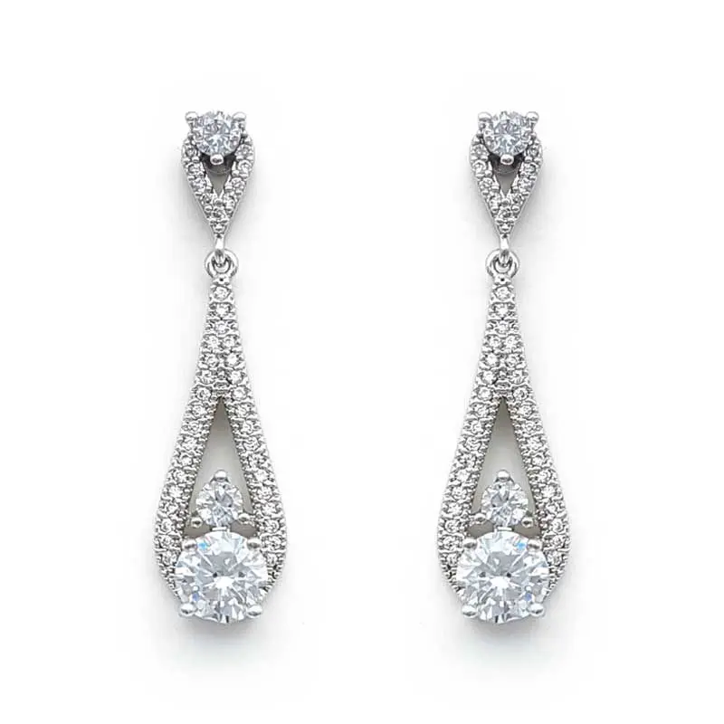 Silver cz drop earrings