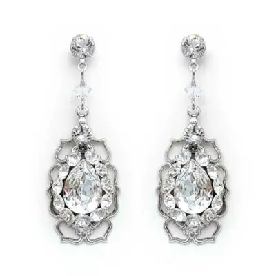 silver swarovski crystal bridal earrings