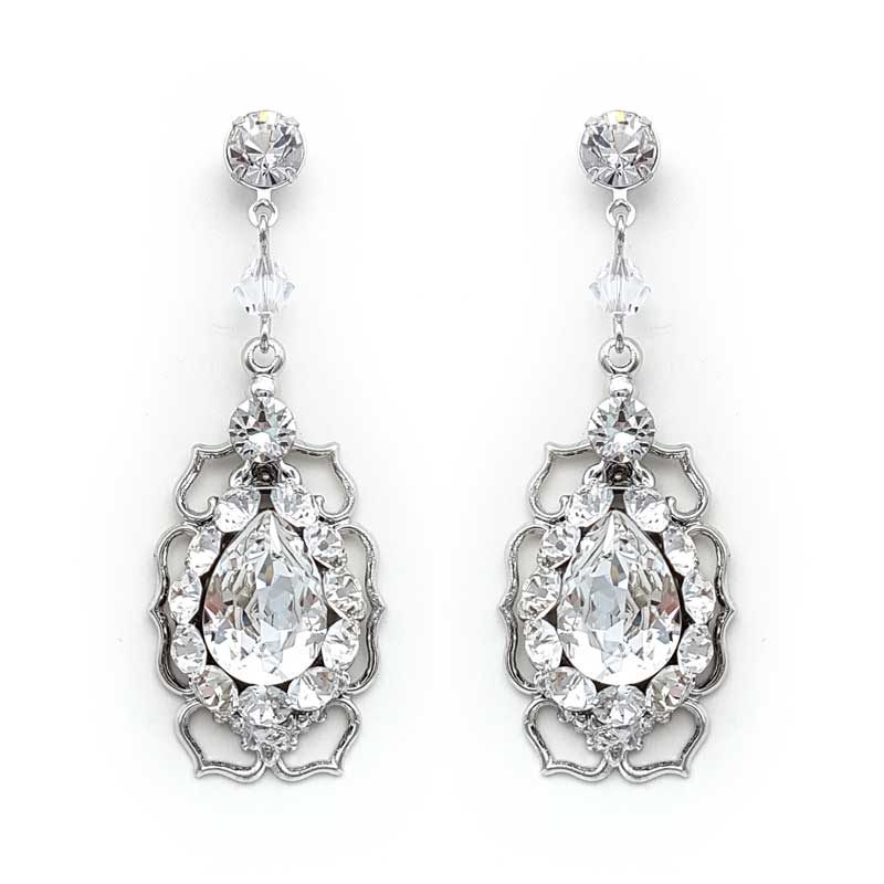 silver swarovski crystal bridal earrings