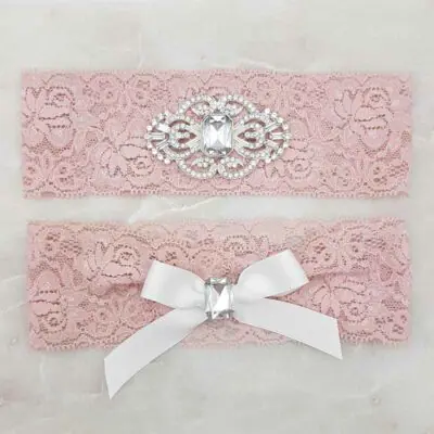 pink lace and crystal bridal garter