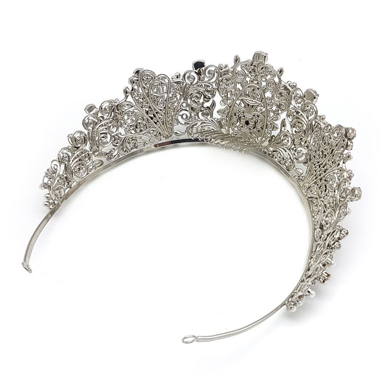 silver pearl and crystal bridal crown