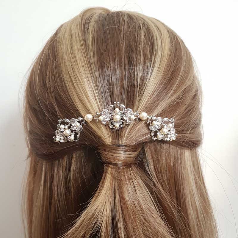 Silver pearl and crystal bridal hair comb