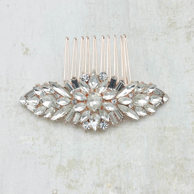 rose gold crystal bridal comb