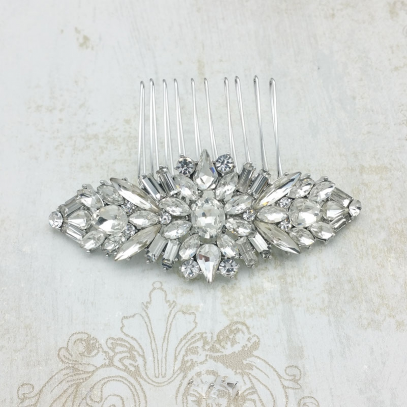 silver crystal bridal hair comb