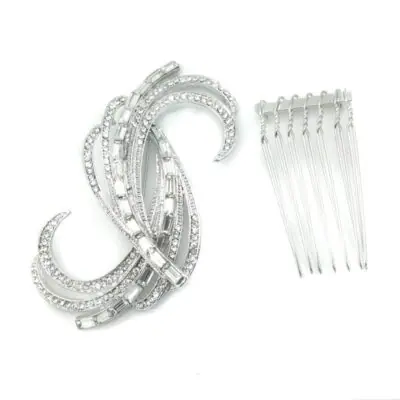 silver crystal bridal brooch or hair comb