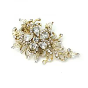 gold crystal bridal brooch and hair clip