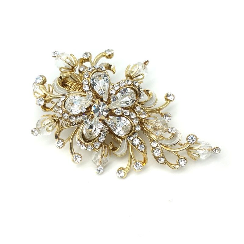 Gold Crystal Brooch/Hair Clip - 'R37667G | Glam Couture