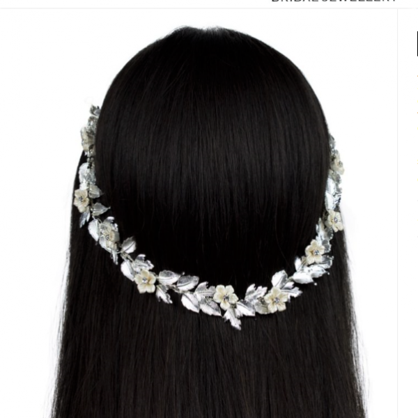 silver floral crystal hair vine