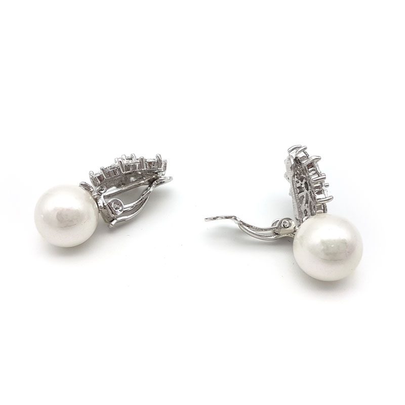 silver pearl clip on earrings