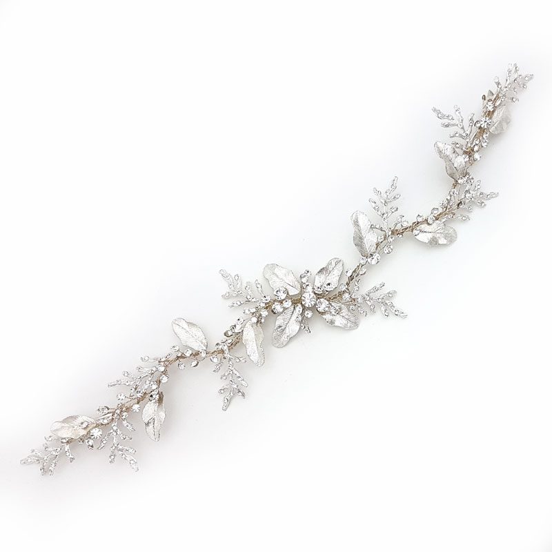 silver leaf bridal hair vine
