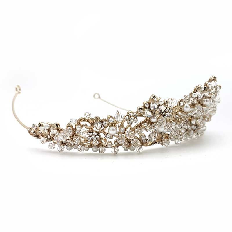 gold pearl bridal crown