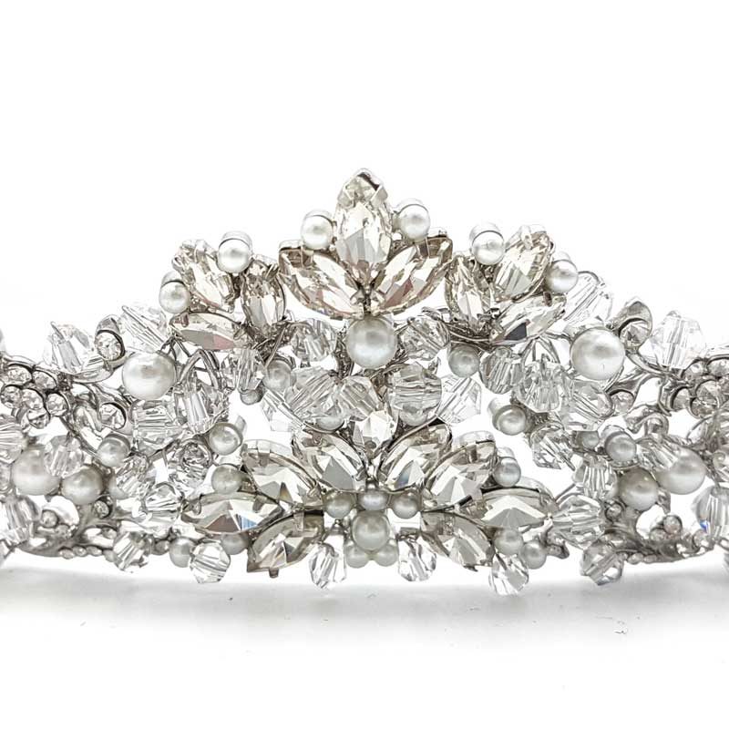 silver pearl crystal tiara