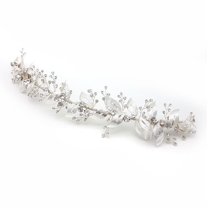 silver leaf crystal hair vine