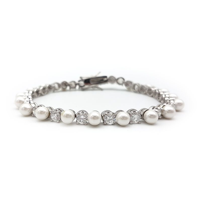 silver pearl bridal bracelet