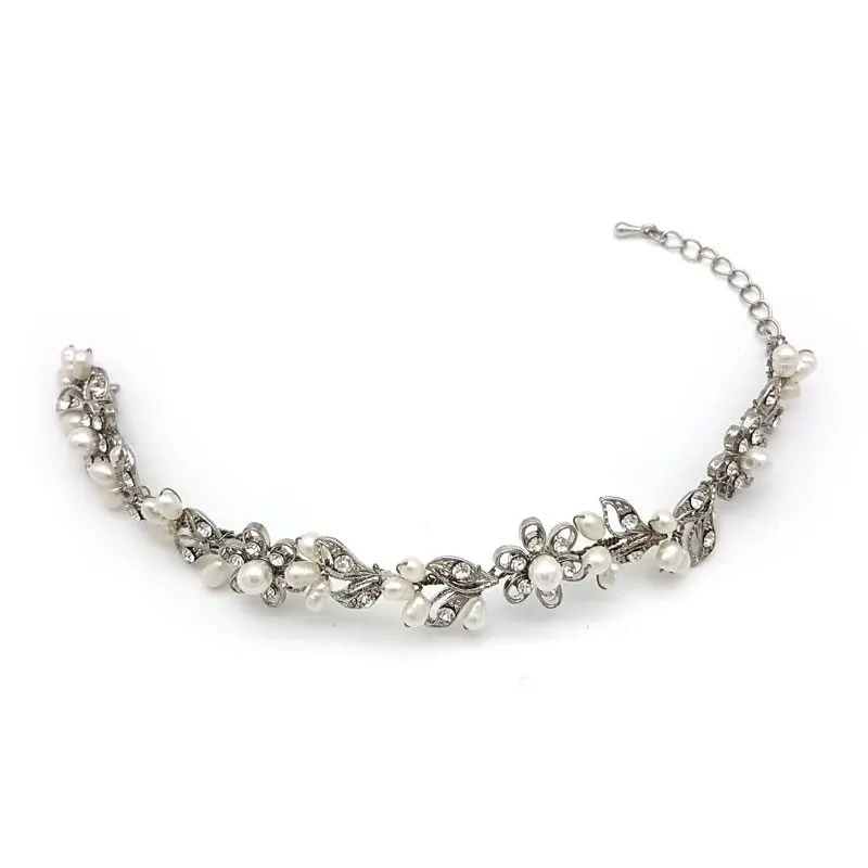 Silver floral bridal bracelet