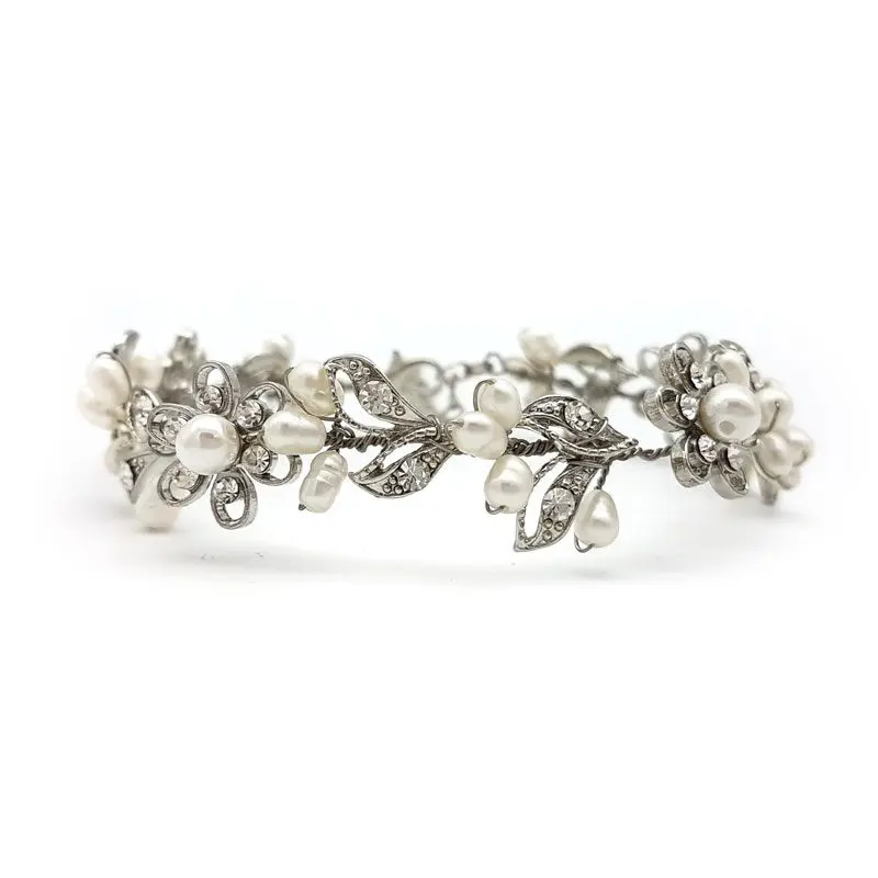 Silver pearl bridal bracelet