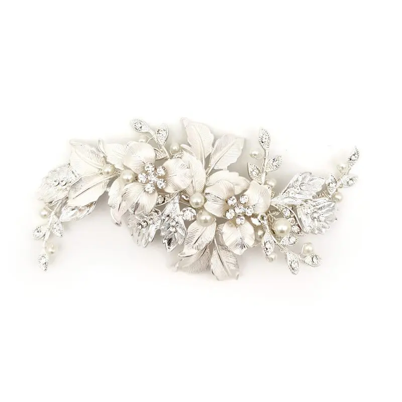 Silver floral leaf bridal comb